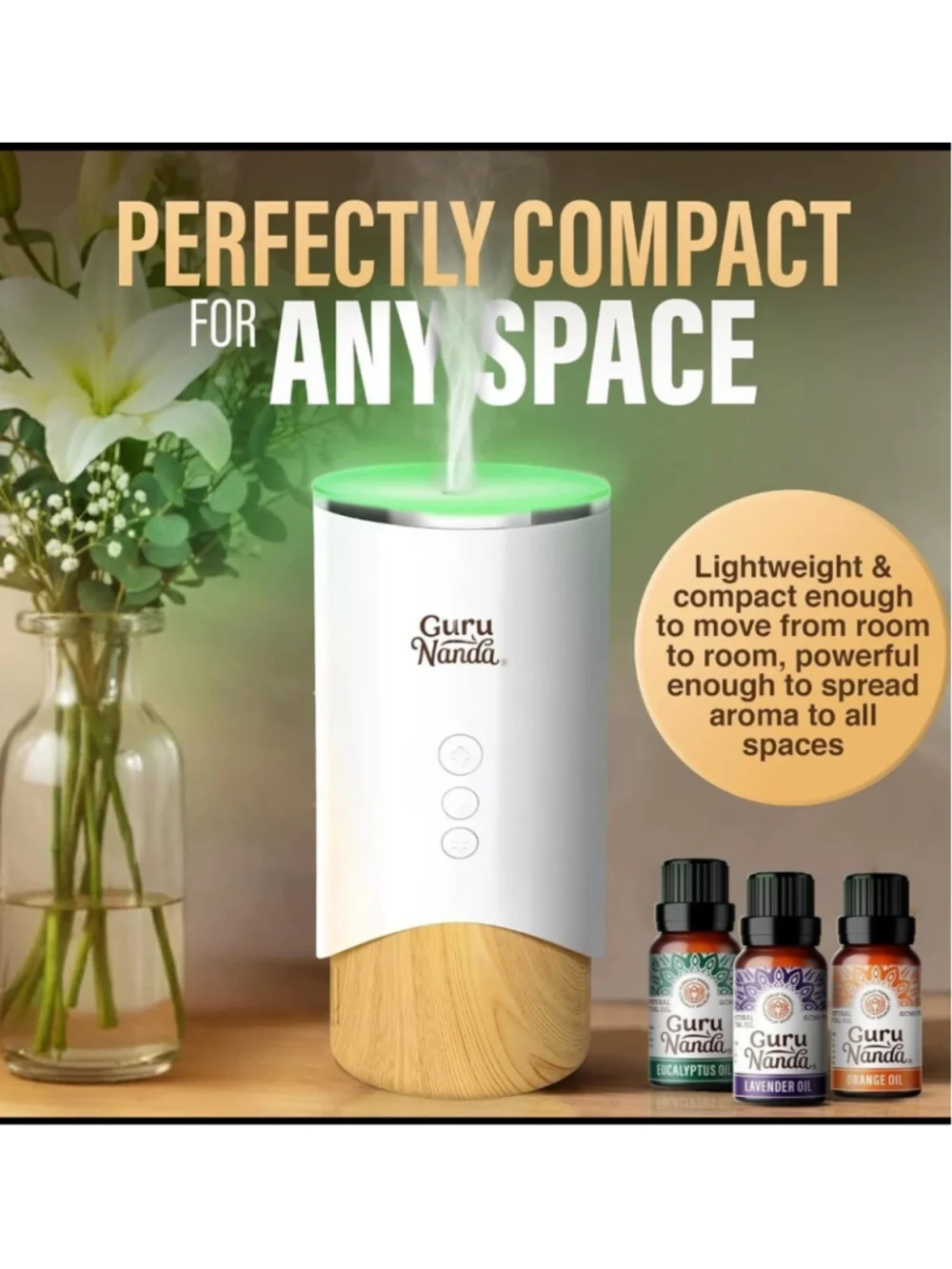 GuruNanda Essential Oil Diffuser Electric Ultrasonic Aromatherapy Mist
